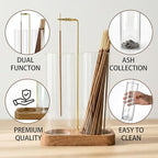 Incense Holder,Wooden Incense Holder for Sticks with 20 Incense Sticks, Anti-ash Incense Burner with Glass Ash Catcher, Wood Incense Holder 20 Stick (2 Glass Rectangle Base)