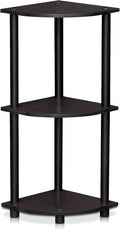 Furinno TURN-N-TUBE Corner Shelf, 3-Tier Corner Bookshelf, Display Storage Shelves with Open Shelves, for Organization and Storage, Living Room, Home Office, Garage, Dark Walnut
