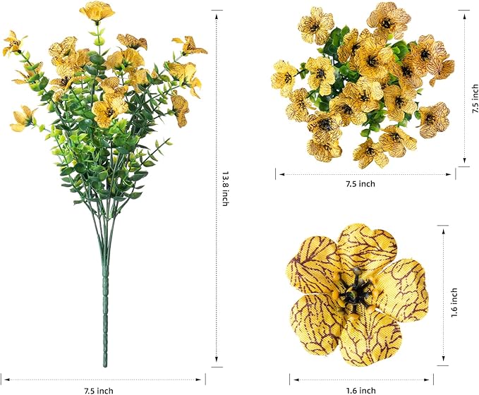 Artificial Flowers for Outdoors Daisy 12 Bundles for Home Decoration, Faux Flower Fake Plants Outside Decoration with Eucalyptus UV Resistant for Planter Porch Patio Yard Garden Yellow