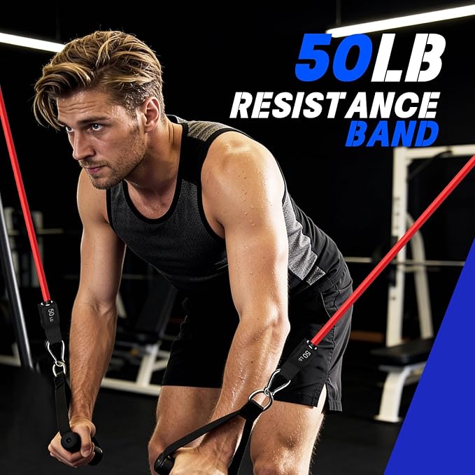 WHATAFIT Resistance Bands Set with Handles - Exercise Bands Home Gym Strength Training Equipment, Includes Door Anchor & Ankle Straps for Full Body Workout Bands, Physical Therapy - for Men and Women