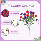 Artificial Flowers for Outdoors Decoration, 12 Bundles Fake Plastic Flower Plant, Faux Colorful Silk Morning Glory Eucalyptus for Spring Summer Outside Garden Porch Front Door Decor, Red Purple