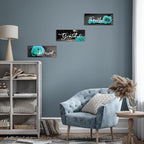 Hillban 3 Pieces Rose Wooden Wall Decor Rose Bathroom Decor Thankful Grateful Blessed Accessories Inspirational Wall Art Signs for Living Room Kitchen Wedding(10 x 4 Inch,Teal)