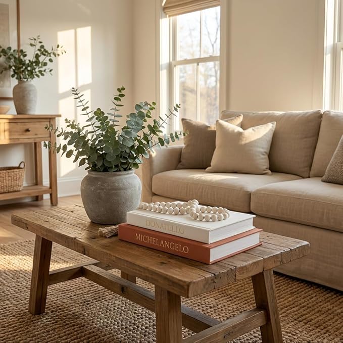 Aesthetic Faux Books for Home Decor (Set of 2) - Decorative Book Boxes with Hidden Storage - Ideal for Coffee Table, Living Room, Entryway & Bookshelf - Beige/Terracotta Linen