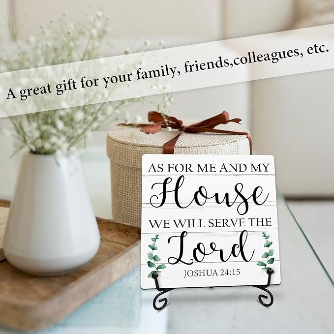 As For Me And My House We Will Serve The Lord Wooden Sign - 5" Christian Wooden Plaque With Metal Support - Rustic Tabletop Home, Office Room Decor - Gifts For Family & Friends - A04