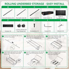Under Bed Storage with Wheels, 2-Pack 58L Under the Bed Storage Containers with Lids, 1-Pack 15L Box, Organizer Bins Rolling Underbed Storage for Clothes, Underwear, Socks, Shoes - Delicate Style