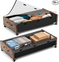KITHELP Wooden Under Bed Storage with Wheels, 80L Extra-large Rolling Under the Bed Storage Bins 2 Pack with Removable Lid, Upgrade Metal Under Bed Drawers for Clothes Shoes Blankets in Bedroom