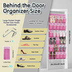 Over the Door Shoe Organizer with 30 Breathable Mesh Pockets - Large Capacity Closet Storage for Men & Women, Hanging Shoe Rack Organizer (Pink)
