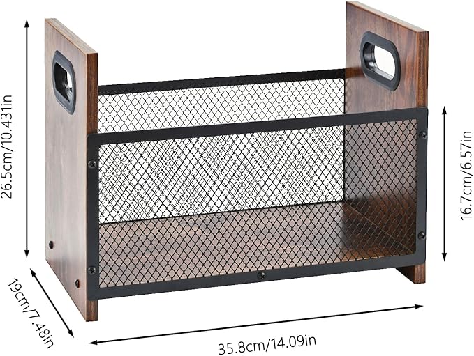 Magazine Holder, Desktop Magazine Rack File Holder Organizer Rustic Storage Basket for Magazines, Books, Newspapers, Tablets (Medium)