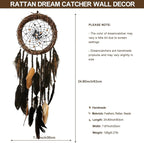 Dream Catcher Native American Boho Dreamcatcher Black Wall Decor, Handmade Rattan Natural Goose Feathers Wall Art Hanging Indian Room Decor for Bedroom Living Room