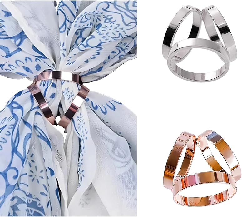 SYWDUDUCLT Scarf Ring for Women's Shawl, Silk Neckerchief, Tshirt, Gold/Sivler, S/M/L, 2 Pcs