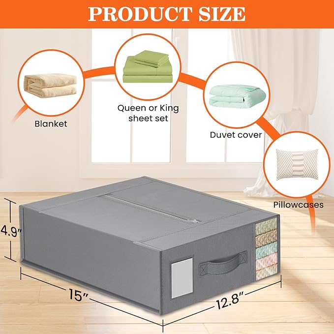 WOWBOX Sheet Organizers and Storage,Closet Bed Sheet Organizer Under Bed Storage and Organization with Label Cards & Clear Window for Bedding Sheets,Duvet Covers,Blankets (8 Pack，Gray)