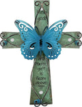 INHAI Handcrafted Christian Wall Cross 9x7,James 1:17 Verse on Wood with Antiqued Metal,Mother's Day Inspirational Home Decor Gift(Blue)
