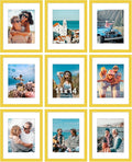 Vittanly 11x14 Picture Frames Set of 9, Shatter Resistant Plexiglass, Display 8x10 Pictures with Mat or 11x14 without Mat, Photo Frames for Wall or Tabletop, Engineered Wood, Yellow