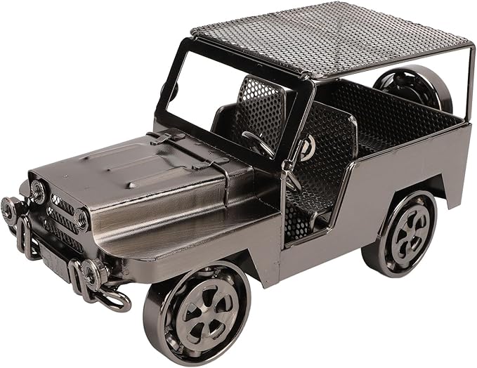 Alomejor Handcrafted Iron Car Figurine, Antique Vintage Metal Vehicle Model Home Decor with Exquisite Metal Craftsmanship, for Living Room TV Cabinet Wine Cooler Display (Silver)