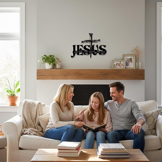 EDCIJB Jesus Cross Metal Wall Decor Christian Wall Art for Home Religious Cross Decoration Living Room Bedroom Prayer Room The Way The Truth The Life Christ Inspired Christian Gift for Family Friends