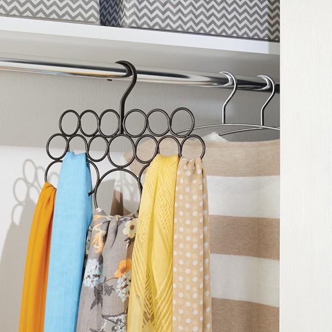 iDesign Axis Metal 18-Loop Wave Scarf Hanger, No Snag Closet Organization Storage Holder for Scarves, Men's Ties, Women's Shawls, Pashminas, Belts, Accessories, Clothes, 11.5" x .5" x 9.5" - Bronze
