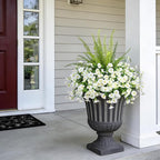 Artificial Flowers for Outdoors Faux Plants Outside Indoor,UV Resistant Silk Fake Petunia Tall Ferns for Home Patio Garden Back Yard Front Poch Decor Spring Summer(13 Bunchs,White)