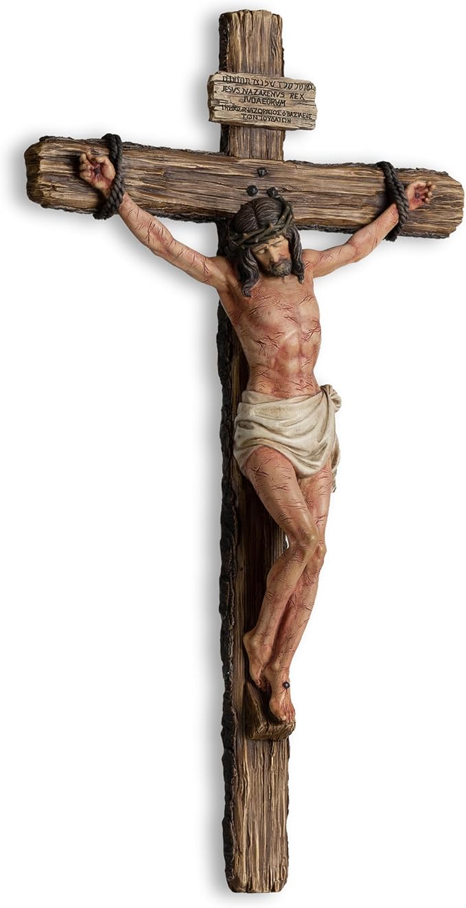 DevotedWalls Extra-Large Catholic Crucifix for Wall,20.75" H Church-Sized Cross of Jesus Christ–INRI,Bloodied Wounds & Realistic Detail for Church,Chapels and Home(Full Color)