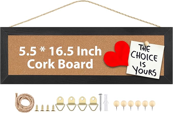 Cork Board Bulletin Board, 5.5x16.5inch Small Enamel Pin Board, Bulletin Board for Wall, Pin Board Cork Board for Brooch Pin Storage Display