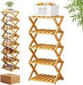 The 9-Tier No-Assembly Bamboo Rack, 3-9 Tiers Bamboo Shoe Rack, Foldable Bamboo Vertical Shoe Organizer, Multifunctional & Space-Saving, For Entryway, Closet, Corner, Bedroom, Hallway (Wood, 5Tiers)