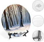 Decorative Plates, Winter Forest in Snow Painting Orange Display Plate for Home Office Kitchen Table Decor Porcelain Plates 10 Inch, Birthday Gifts