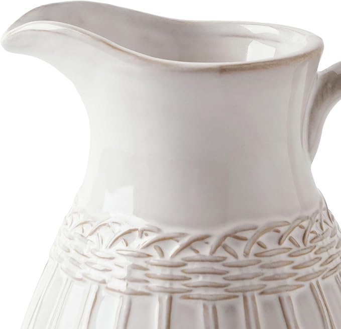 VICTOR & TERESA White Ceramic Pitcher Vase for Home Decor, 10'' Decorative Jug Vases Gift for Mom, Farmhouse Distressed Vases for Flowers, Pampas Grass, Table Centerpieces, Kitchen, Mantel