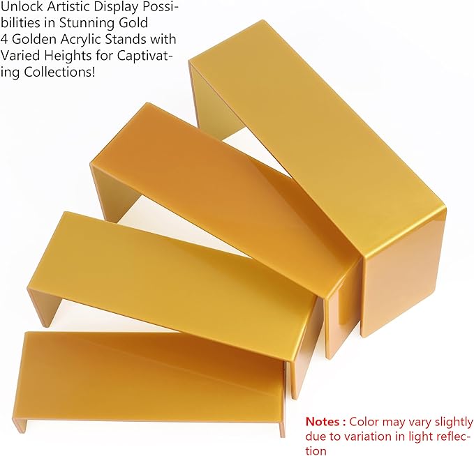 ELEGANTLIFE Acrylic Display Risers Set of 4, 4-Level Tiered Display Stands for Cupcakes, Small Figures & Jewelry, Compact Countertop Display Shelf, Multiple Colors Available (Gold)