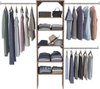 ClosetMaid SuiteSymphony Wood Closet Organizer Starter Kit with Tower and 3 Hang Rods, Shelves, Adjustable, Fits Spaces 5 – 10 ft. Wide, Natural Gray