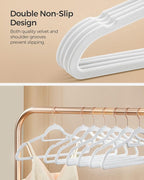 SONGMICS Velvet Hangers, Set of 30 Clothes Hanger with Rose Gold Swivel Hook, Non-Slip, and Space-Saving, 0.2-Inch Thick, 17.1-Inch Long for Coat, Shirt, Dress, Pants, Tie, Cloud White UCRF021W01