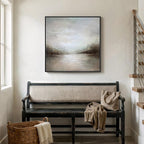 Framed Abstract Lake Landscape Wall Art, Modern Neutral Canvas Prints Artwork for Walls, Minimalist Rustic Square Pictures for Living Room Bedroom Dining Room Hallway Office Wall Decor, 30x30 In