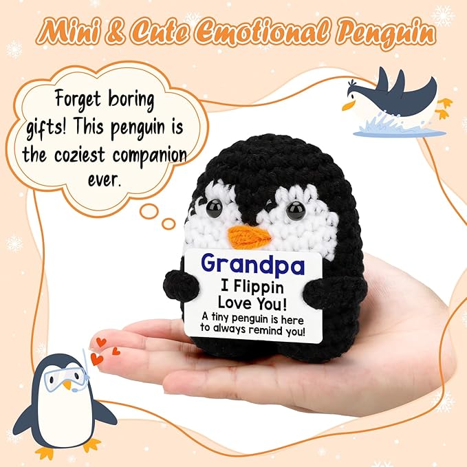 Belatelove Grandpa Gifts for Birthday, Handmade Crochet Mini Penguin Father's Day for Grandpa from Granddaughter Grandson, Funny I Love You Gift for Grandfather Greatgrandpa Easter Decor