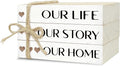 Decorative Books for Home Decor, Rustic Wood Book Stack for Table Decor, Our Life Our Story Our Home Decoration Books for Living Room Bookshelf, Farmhouse Stacked Books Decoration (L60)