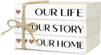 Decorative Books for Home Decor, Rustic Wood Book Stack for Table Decor, Our Life Our Story Our Home Decoration Books for Living Room Bookshelf, Farmhouse Stacked Books Decoration (L60)