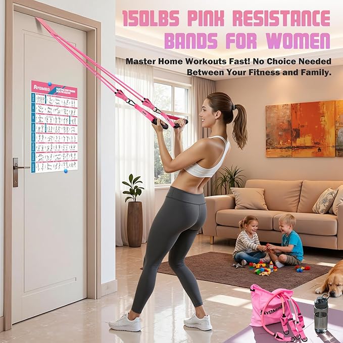 Resistance Bands with Handles for Women, Exercise Bands Set for Physical Therapy Yoga Pilates, 5 Level Workout Bands for Working Out with Door Anchor, Home Gym Fitness Equipment