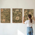 SIGNINART Vintage Floral Framed Canvas Wall Art Set of 3, Mid Century Modern Wildflower Wall Decor, Neutral Botanical Artwork, Retro Plant Art Prints for Bedroom, Living Room, Office 16"x24"
