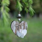 Sun&Beam Heart-Shaped Wooden Decorative 2Pcs Hanging Handmade Hearts Ornaments for Wedding Party Valentine Christmas Home Decoration Car Décor (D-#1, 2Pcs)