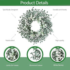 Jasuline 24 Inch Eucalyptus Wreaths for Front Door - Summer Spring Boxwood Greenery Leaves Wreath with Lambs Ear & White Berries, All Season Outdoor Hanging Decor for Indoor Porch Window Wall