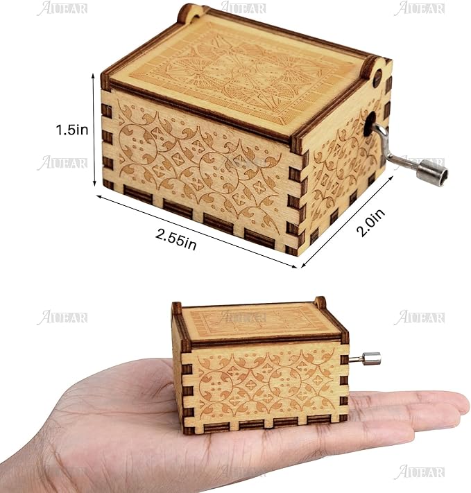 AUEAR, Let It Be Wooden Music Box Hand Crank Laser Engraved Vintage Musical Small Unique Gift for Birthday Wedding Christmas Valentines Day (Style E)