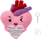 Emotional Support Positive Crochet Heart Handmade Gift and Desk Decor, Encouragement Present for Women Mother's Day Birthday Valentine's Day Galentines Multiple Holidays(Positive Heart)