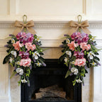 2 Pack 22'' Summer Tropical Swag Wreaths for Cabinets Artificial Hibiscus Flowers Teardrop Wreath with Palm Leaf and Fern Fronds Floral Wreath Hanger for Farmhouse Front Door Porch Window Wall Hanging