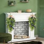 2 PCS 24'' Spring Summer Swags for Front Door Artificial Eucalyptus Olive Boxwood Leaves Teardrop Swags Greenery Swag Wreath Spring Summer Hanging Swag for Farmhouse Wedding Cabinet Home Outdoor Decor