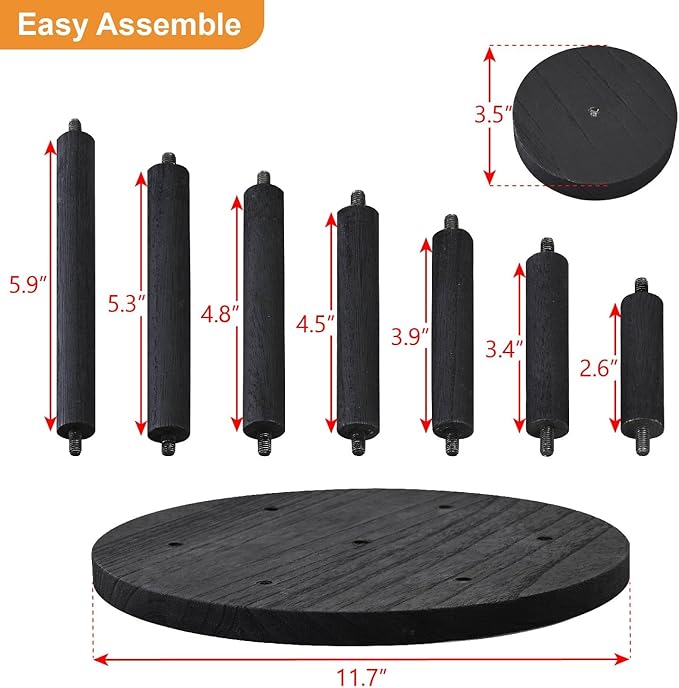 Ikee Design 7-Tier Wooden Display Riser for Jewelry, Accessories, and Collectibles items Wooden Jewelry and Figurine Display Risers, Multilevel Stand for Action Figures and Home Decor, Black Color