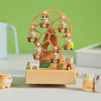 Natural Solid Wood Handcrafted Beech Wooden, Musical FigureTotoro/Carousel/Fairy/Ballerina Figurine,Rotating Hand Crank Mechanism Music Box,Musical Decorations (Skywheel)
