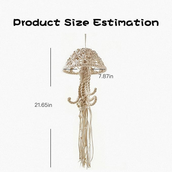 Macramé Wall Hanging, Rope-Woven Jellyfish Decor, Dream Catchers, Creative Wall Decor Accents (White)