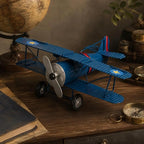 LOGOFUN Vintage Airplane Decor Metal Iron Aircraft Biplane Model Retro Hanging Plane Handicraft Ornament for Home Desktop Decoration - Blue 16.00X13.00X5.50cm