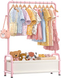 Kids Clothing Rack with Storage Shelf, Kids Dress Up Storage for Coats, Small Baby Garment Rack for Hanging Clothes, Toddler Wardrobe Closet Organizer (Classic, Pink)