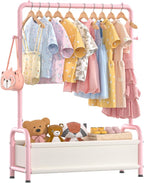 Kids Clothing Rack with Storage Shelf, Kids Dress Up Storage for Coats, Small Baby Garment Rack for Hanging Clothes, Toddler Wardrobe Closet Organizer (Classic, Pink)