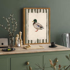 Framed Vintage Mallard Duck Wall Art, Country Farmhouse Duck Pictures Wall Decor, Rustic Wildlife Animal Paintings Canvas Prints Cottagecore Home Decor for Living Room Bedroom nursery 16x24 inch