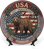 250th Anniversary Decorative Plates 8 Inch Vintage Wildlife Patriotic Decorations Commemorative Plates with Stand Memorial Day 4th of July Veterans Day Home & Office