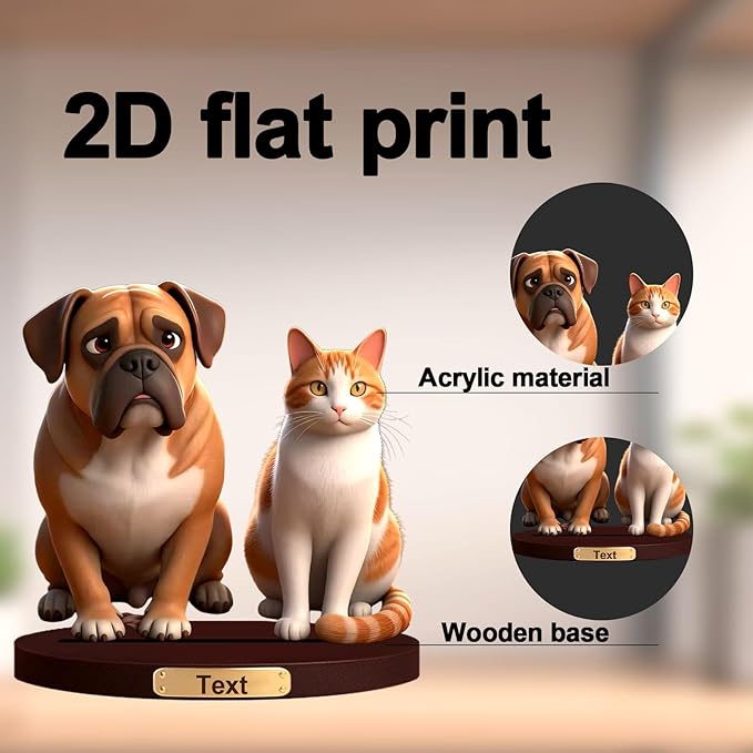 Personalized Photo Pet Cartoon Style Ornament Custom 3D Pet Statues From Photos Pet Memorial Desktop Display Customized Cartoon Figurine Desktop For Office Bedroom Gift'S For Dog Cat Lovers (Pet cartoon)
